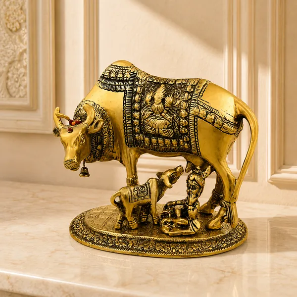 _Kamdhenu_Cow_Statue_with_Calf_925g_|_Sacred_Cow_Sculpture_with_Ornate_Base_for_Pooja_Room,_Vastu_&_Home_Decor