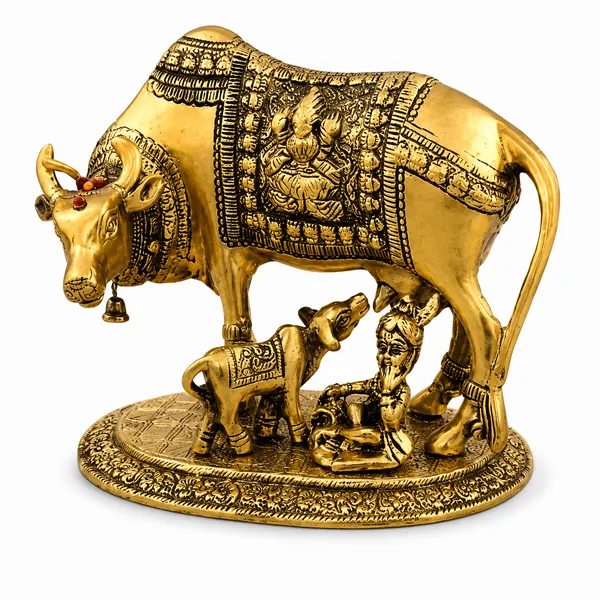 _Kamdhenu_Cow_Statue_with_Calf_925g_|_Sacred_Cow_Sculpture_with_Ornate_Base_for_Pooja_Room,_Vastu_&_Home_Decor