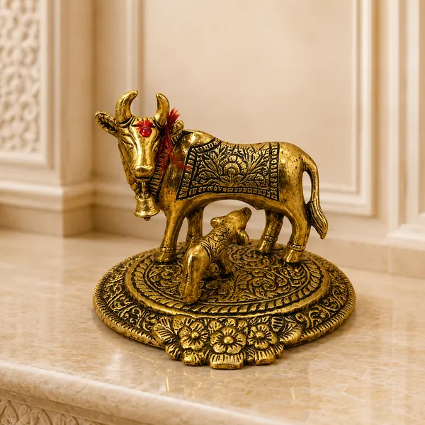 _Kamdhenu_Cow_with_Calf_Statue_180g_|_Sacred_Cow_Sculpture_with_Ornate_Base_for_Pooja_Room,_Vastu_&_Home_Decor