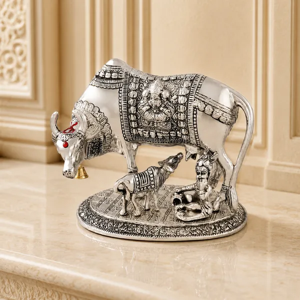_Kamdhenu_Cow_with_Calf_Statue_925g_|_Sacred_Cow_Sculpture_with_Ornate_Base_for_Pooja_Room,_Vastu_&_Home_Decor