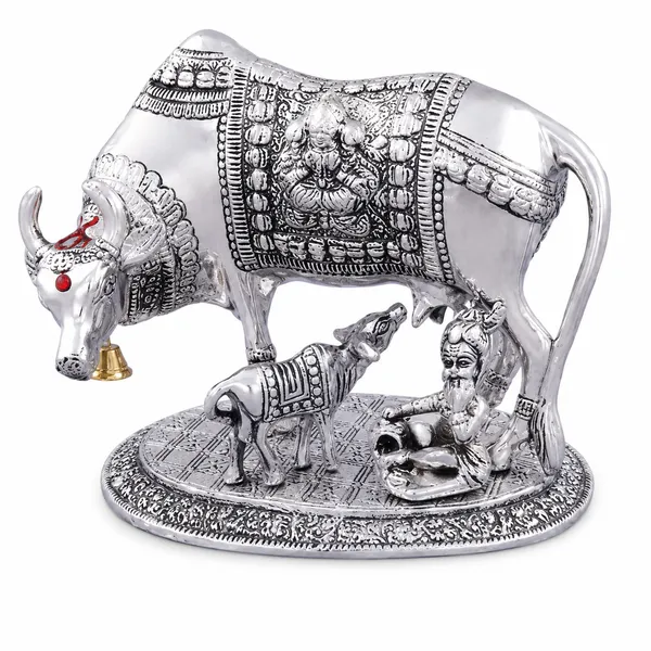 _Kamdhenu_Cow_with_Calf_Statue_925g_|_Sacred_Cow_Sculpture_with_Ornate_Base_for_Pooja_Room,_Vastu_&_Home_Decor