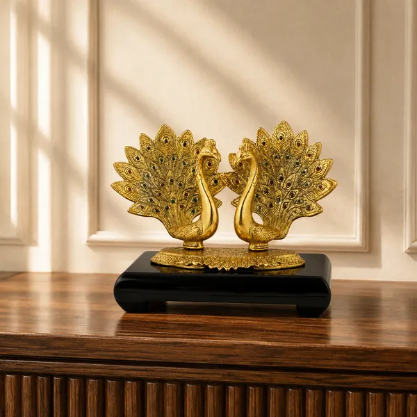 _Peacock_Pair_Statue_with_Intricate_Feather_Detailing_&_Golden_Finish_with_800_gram_|_Decorative_Peacock_Idol_for_Home_Decor,_Pooja_Room_&_Gifting