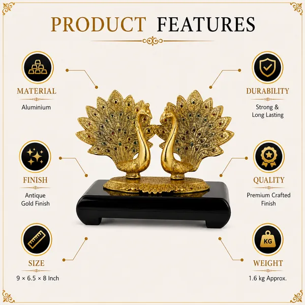 _Peacock_Pair_Statue_with_Intricate_Feather_Detailing_&_Golden_Finish_with_800_gram_|_Decorative_Peacock_Idol_for_Home_Decor,_Pooja_Room_&_Gifting