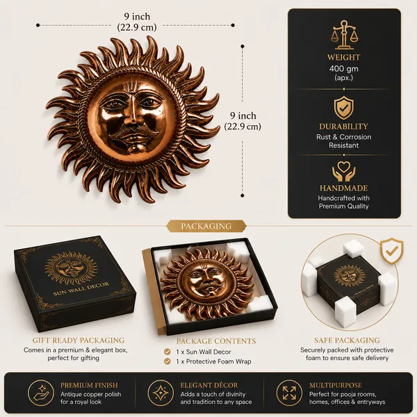 _Sun_Wall_Decor_with_Antique_Copper_Finish_400g_|_Surya_Dev_Decorative_Wall_Hanging_for_Pooja_Room,_Home_&_Entrance_Decor