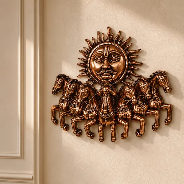 Surya_Dev_Horse_Wall_Sculpture_1.8kg_with_Antique_Copper_Finish_|_16x16_Inch_Sun_Chariot_Wall_Decor_for_Home_&_Office