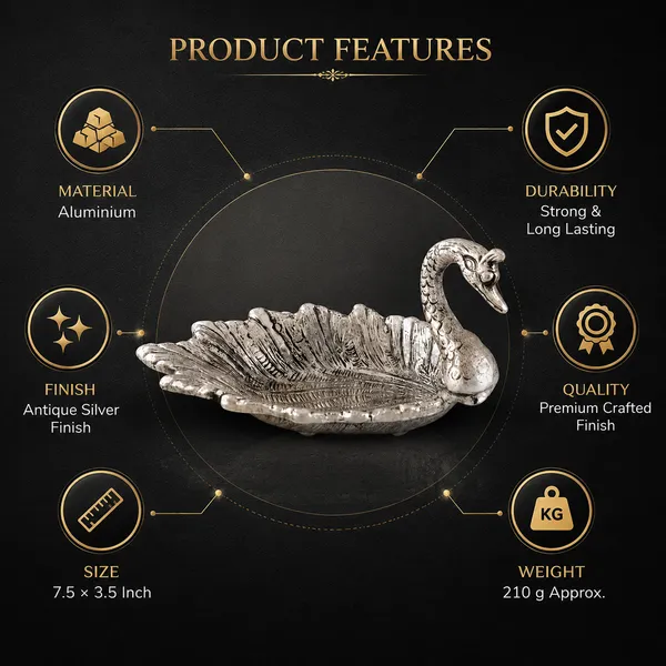 _Swan_Decorative_Dish_210g_with_Intricate_Embossed_Design_|_7.5_Inch_Swan_Bird_Showpiece_for_Home_Decor,_Tabletop_&_Gifting