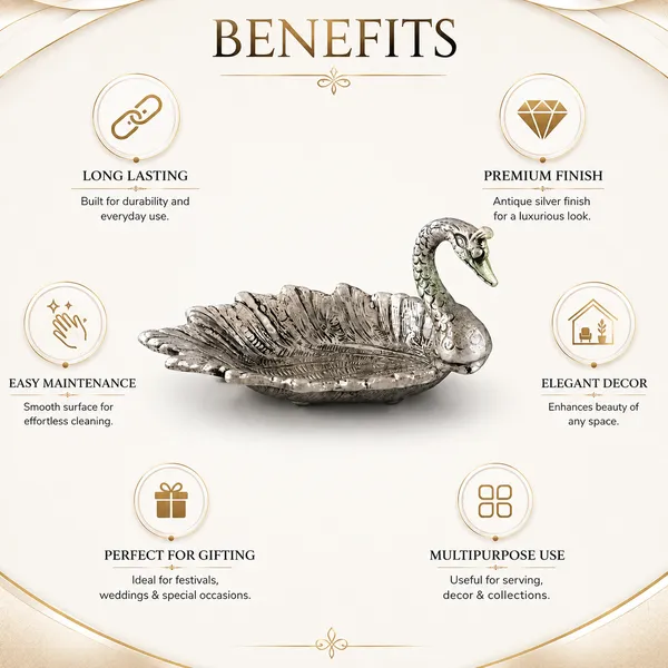 _Swan_Decorative_Dish_210g_with_Intricate_Embossed_Design_|_7.5_Inch_Swan_Bird_Showpiece_for_Home_Decor,_Tabletop_&_Gifting