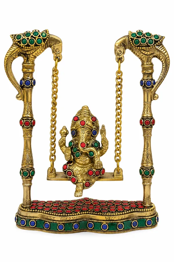 Brass_Ganesha_Jhula_Swing_Idol_with_Intricate_Stone_Work_|_Decorative_Ganesh_Murti_for_Pooja_Room,_Home_Temple_&_Gifting