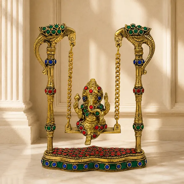 Brass_Ganesha_Jhula_Swing_Idol_with_Intricate_Stone_Work_|_Decorative_Ganesh_Murti_for_Pooja_Room,_Home_Temple_&_Gifting