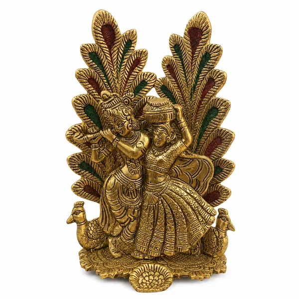 _Radha_Krishna_Statue_with_Peacock_&_Leaf_Backdrop_|_Handcrafted_Hindu_God_Idol_for_Home_Temple,_Living_Room,_Office_Decor,_Pooja_Room_&_Gifting