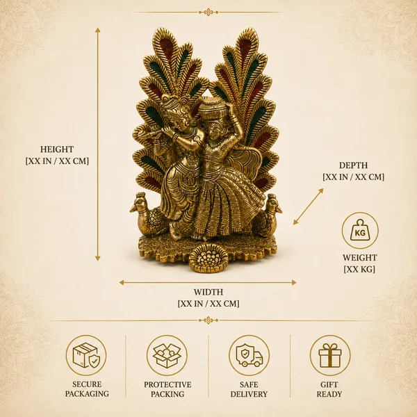 _Radha_Krishna_Statue_with_Peacock_&_Leaf_Backdrop_|_Handcrafted_Hindu_God_Idol_for_Home_Temple,_Living_Room,_Office_Decor,_Pooja_Room_&_Gifting