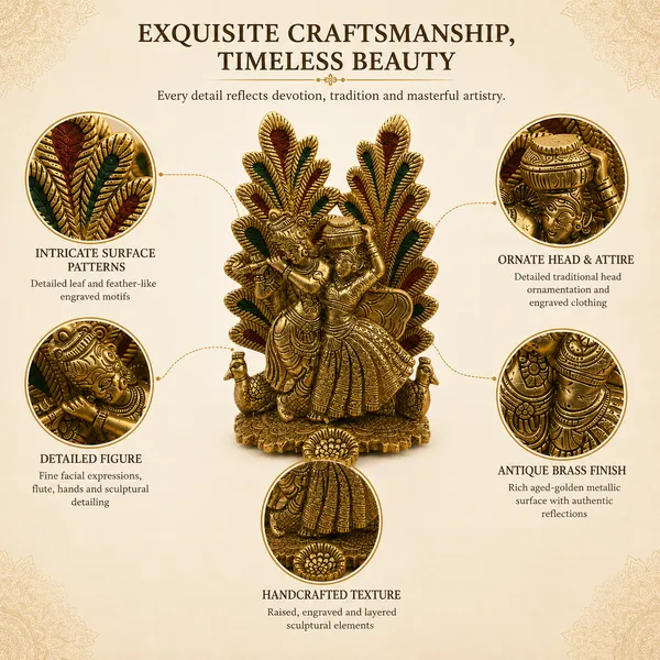 _Radha_Krishna_Statue_with_Peacock_&_Leaf_Backdrop_|_Handcrafted_Hindu_God_Idol_for_Home_Temple,_Living_Room,_Office_Decor,_Pooja_Room_&_Gifting