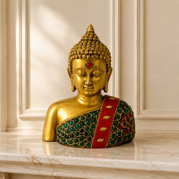 Brass_&_Stone_Buddha_Decorative_Bust_550g_with_Embellished_Robe_|_Premium_Buddha_Statue_Showpiece_for_Home_Decor_&_Gifting