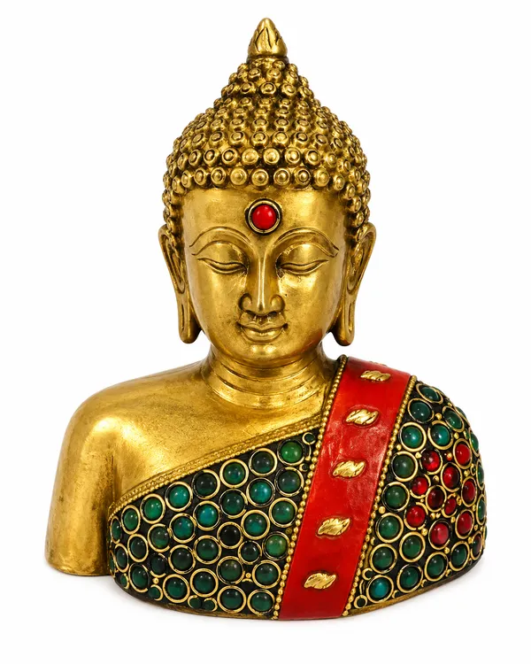 Brass_&_Stone_Buddha_Decorative_Bust_550g_with_Embellished_Robe_|_Premium_Buddha_Statue_Showpiece_for_Home_Decor_&_Gifting