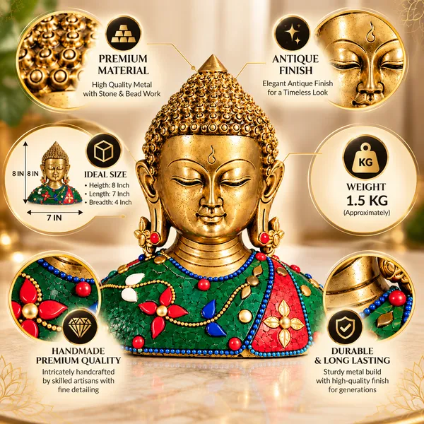 Buddha_Head_Statue,_Golden_Buddha_Sculpture_with_Colorful_Mosaic_Decor,_Buddhist_Meditation_Home_Decor,_Spiritual_Zen_Tabletop_Statue