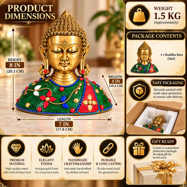 Buddha_Head_Statue,_Golden_Buddha_Sculpture_with_Colorful_Mosaic_Decor,_Buddhist_Meditation_Home_Decor,_Spiritual_Zen_Tabletop_Statue