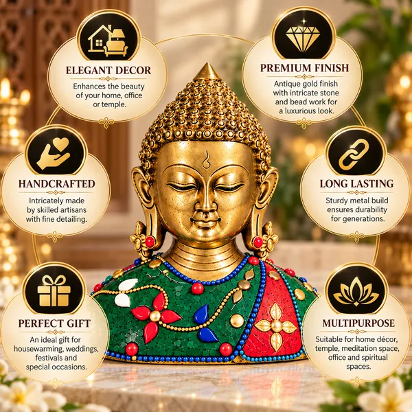 Buddha_Head_Statue,_Golden_Buddha_Sculpture_with_Colorful_Mosaic_Decor,_Buddhist_Meditation_Home_Decor,_Spiritual_Zen_Tabletop_Statue