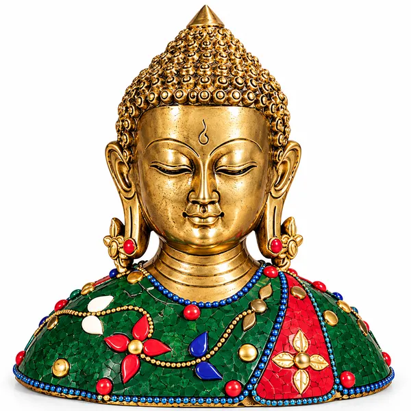 Buddha_Head_Statue,_Golden_Buddha_Sculpture_with_Colorful_Mosaic_Decor,_Buddhist_Meditation_Home_Decor,_Spiritual_Zen_Tabletop_Statue
