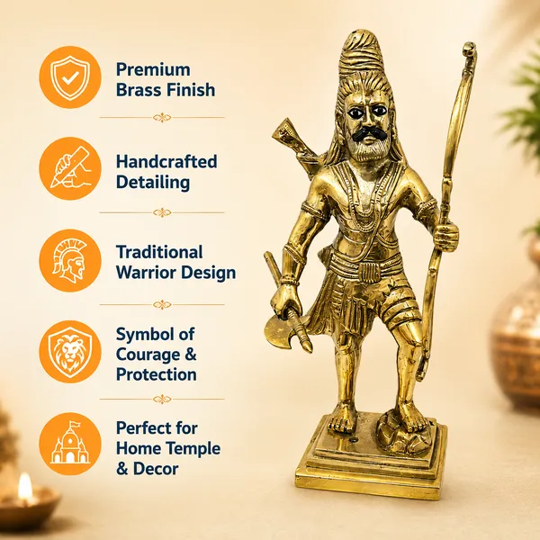 100%_Brass_Golden_Parashurama_Statue_|_2_kg_Heavy_Brass_Idol_|_Handmade_Hindu_God_Decorative_Showpiece_for_Home_Temple,_Pooja_Room,_Office,_Living_Room_&_Spiritual_Gift