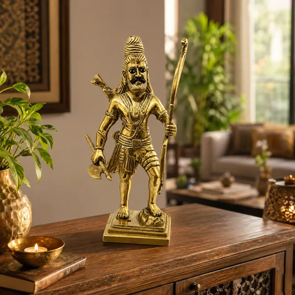 100%_Brass_Golden_Parashurama_Statue_|_2_kg_Heavy_Brass_Idol_|_Handmade_Hindu_God_Decorative_Showpiece_for_Home_Temple,_Pooja_Room,_Office,_Living_Room_&_Spiritual_Gift