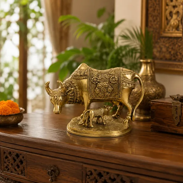100%_Brass_Golden_Kamdhenu_Cow_with_Calf_Statue_|_2.9_kg_Heavy_Brass_Kamdhenu_Idol_|_Handmade_Sacred_Cow_&_Calf_Showpiece_for_Home_Temple,_Pooja_Room,_Office,_Living_Room,_Vastu_&_Spiritual_Gift