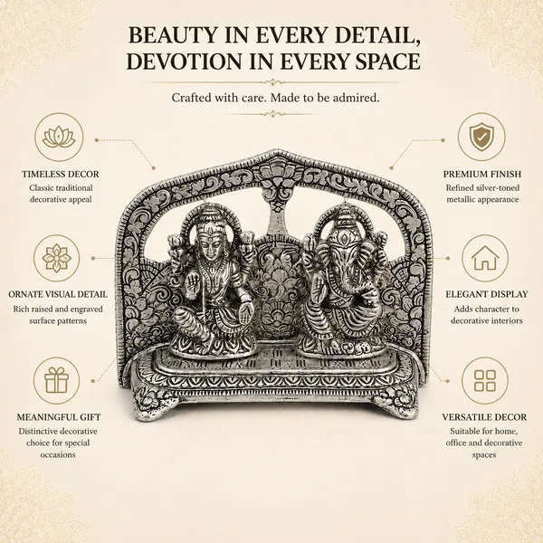 Silver_Finish___Lakshmi_Ganesha_Idol_for_Home_Décor_|_Traditional_Hindu_God_Statue_for_Pooja_Room,_Living_Room,_Office,_Diwali_&_Housewarming_Gift