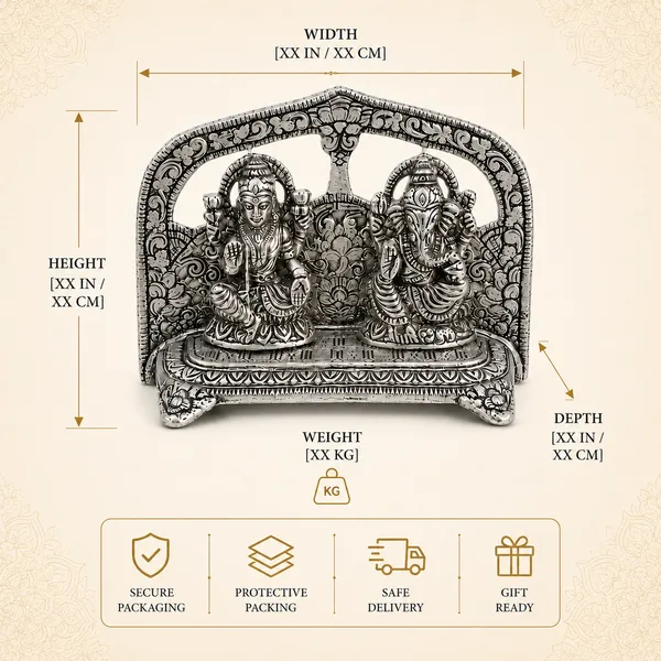 Silver_Finish___Lakshmi_Ganesha_Idol_for_Home_Décor_|_Traditional_Hindu_God_Statue_for_Pooja_Room,_Living_Room,_Office,_Diwali_&_Housewarming_Gift