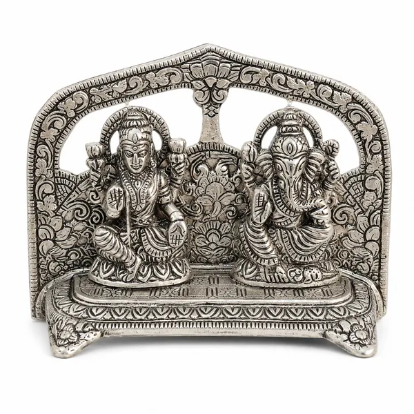 Silver_Finish___Lakshmi_Ganesha_Idol_for_Home_Décor_|_Traditional_Hindu_God_Statue_for_Pooja_Room,_Living_Room,_Office,_Diwali_&_Housewarming_Gift