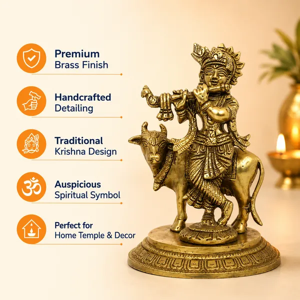 100%_Brass_Golden_Lord_Krishna_with_Cow_Statue_|_2.3_kg_Heavy_Brass_Krishna_Idol_|_Handmade_Flute_Playing_Kanha_Showpiece_for_Home_Temple,_Pooja_Room,_Living_Room,_Office_&_Spiritual_Gift