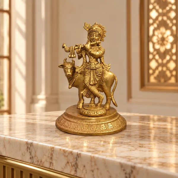 100%_Brass_Golden_Lord_Krishna_with_Cow_Statue_|_2_kg_Heavy_Brass_Krishna_Idol_|_Handmade_Flute_Playing_Kanha_Showpiece_for_Home_Temple,_Pooja_Room,_Living_Room,_Office,_Janmashtami_Décor_&_Spiritual_Gift