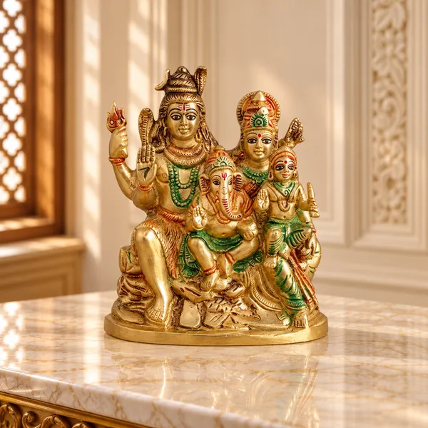 100%_Brass_Golden_Hand-Painted_Shiv_Parivar_Statue_|_3.3_kg_Heavy_Brass_Shiva_Family_Idol_with_Ganesha,_Parvati_&_Kartikeya_|_Handmade_Decorative_Showpiece_for_Home_Temple,_Pooja_Room,_Living_Room_&_Spiritual_Gift