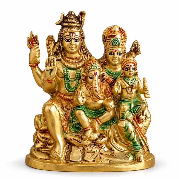 100%_Brass_Golden_Hand-Painted_Shiv_Parivar_Statue_|_3.3_kg_Heavy_Brass_Shiva_Family_Idol_with_Ganesha,_Parvati_&_Kartikeya_|_Handmade_Decorative_Showpiece_for_Home_Temple,_Pooja_Room,_Living_Room_&_Spiritual_Gift