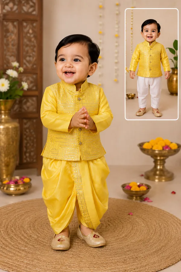 Rudnika_Trends_Kids_Ethnic_Wear_Combo_Set_Yellow_Kurta_Jacket_with_Dhoti_&_Pant_Set_Festive_Traditional_Outfit_for_Boys