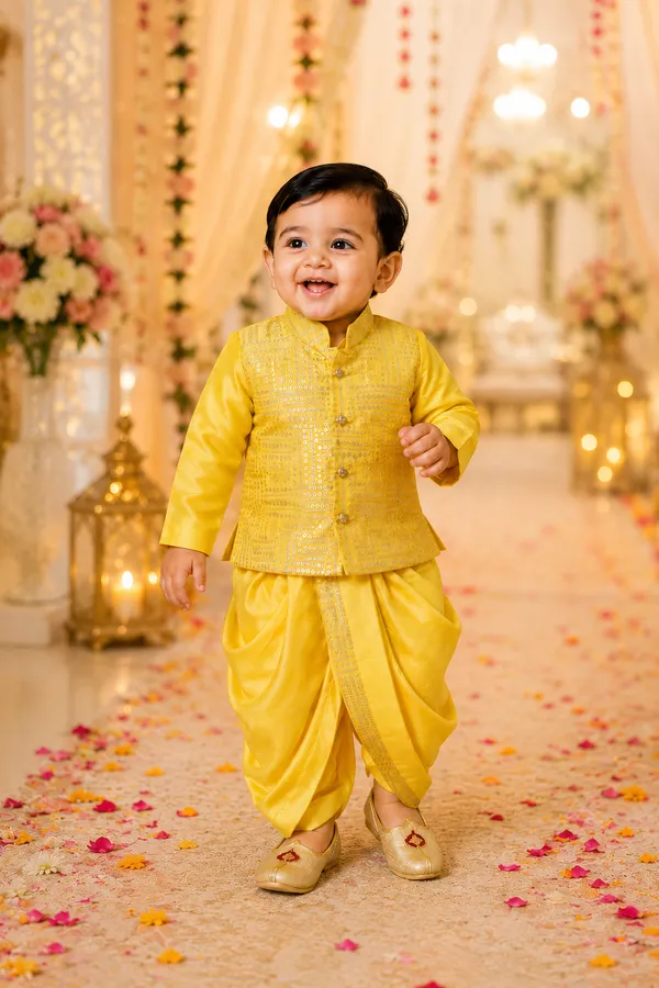 Rudnika_Trends_Kids_Ethnic_Wear_Combo_Set_Yellow_Kurta_Jacket_with_Dhoti_&_Pant_Set_Festive_Traditional_Outfit_for_Boys