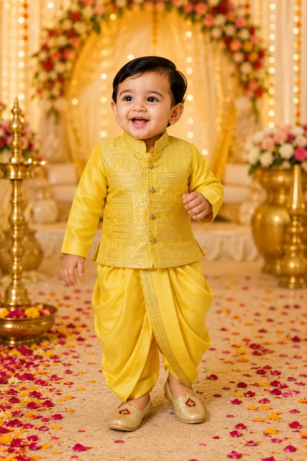 Rudnika_Trends_Kids_Ethnic_Wear_Combo_Set_Yellow_Kurta_Jacket_with_Dhoti_&_Pant_Set_Festive_Traditional_Outfit_for_Boys