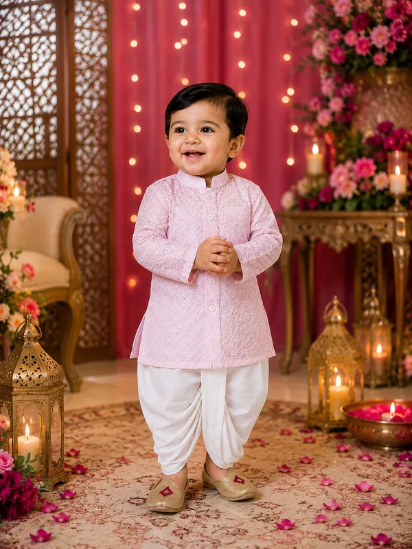 Rudnika_Trends_Baby_Boys_3Piece_Ethnic_Combo_Pink_Kurta_with_Dhoti_and_Pajama_Set