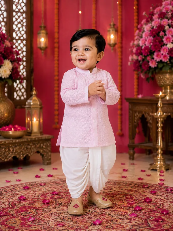 Rudnika_Trends_Baby_Boys_3Piece_Ethnic_Combo_Pink_Kurta_with_Dhoti_and_Pajama_Set