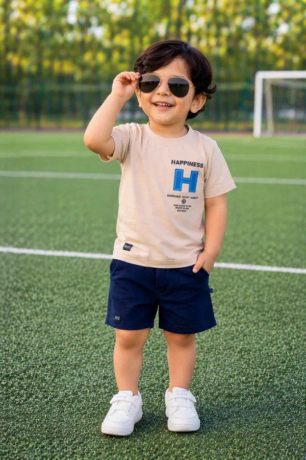 Rudnika_Trends_Kids_Beige_Cotton_TShirt_Happiness_Print_Graphic_Tee_Cotton_Round_Neck_Casual_TShirt_for_Boys