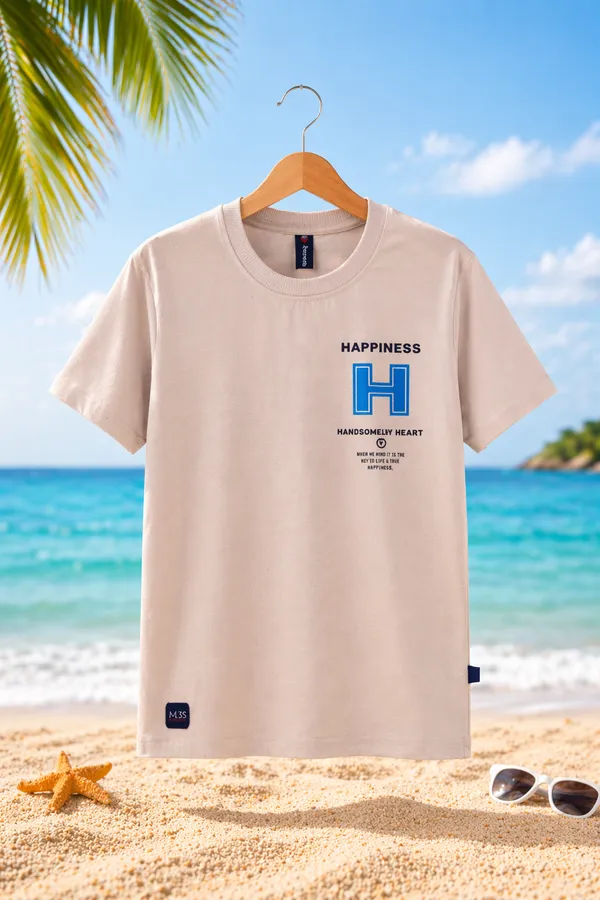 Rudnika_Trends_Kids_Beige_Cotton_TShirt_Happiness_Print_Graphic_Tee_Cotton_Round_Neck_Casual_TShirt_for_Boys