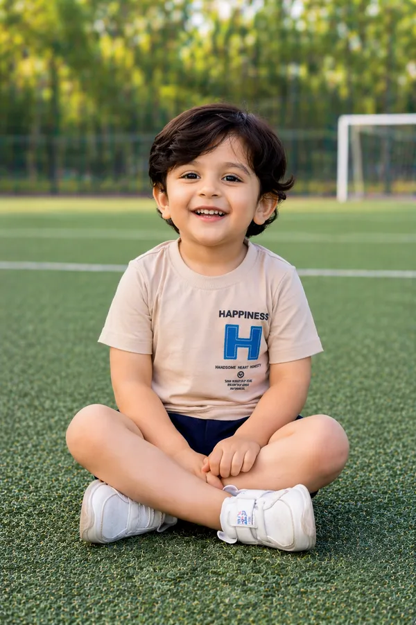 Rudnika_Trends_Kids_Beige_Cotton_TShirt_Happiness_Print_Graphic_Tee_Cotton_Round_Neck_Casual_TShirt_for_Boys