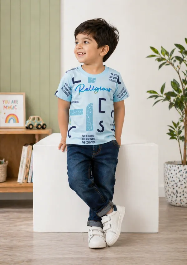 Rudnika_Trends_Kids_Sky_Blue_Printed_TShirt_All_Over_Typography_Graphic_Tee_Cotton_Round_Neck_Casual_TShirt_for_Boys