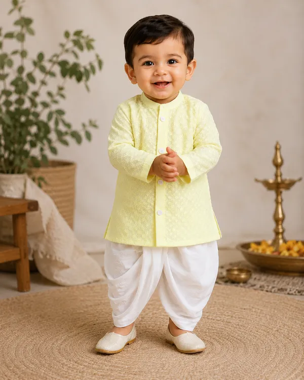 Rudnika_Trends_Baby_Boys_3Piece_Ethnic_Combo_Yellow_Kurta_with_Dhoti_and_Pajama_Set