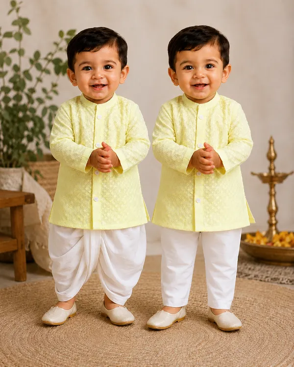 Rudnika_Trends_Baby_Boys_3Piece_Ethnic_Combo_Yellow_Kurta_with_Dhoti_and_Pajama_Set