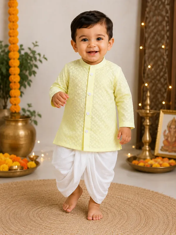 Rudnika_Trends_Baby_Boys_3Piece_Ethnic_Combo_Yellow_Kurta_with_Dhoti_and_Pajama_Set