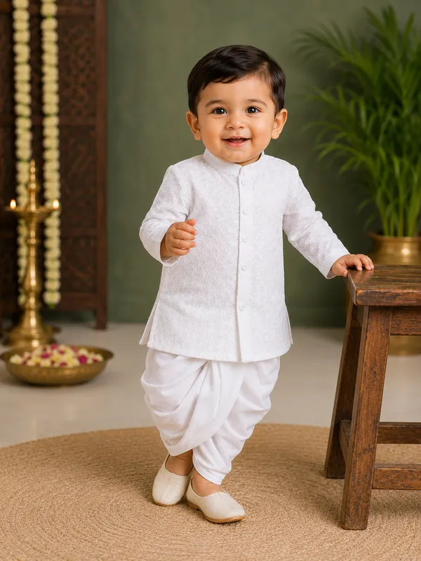 Rudnika_Trends_Baby_Boys_3Piece_Ethnic_Combo_White_Kurta_with_Dhoti_and_Pajama_Set