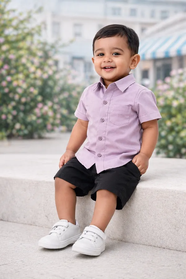 Rudnika_Trends_Boys_Sporty_Casual_Set_Lilac_ButtonDown_Shirt_&_Shorts