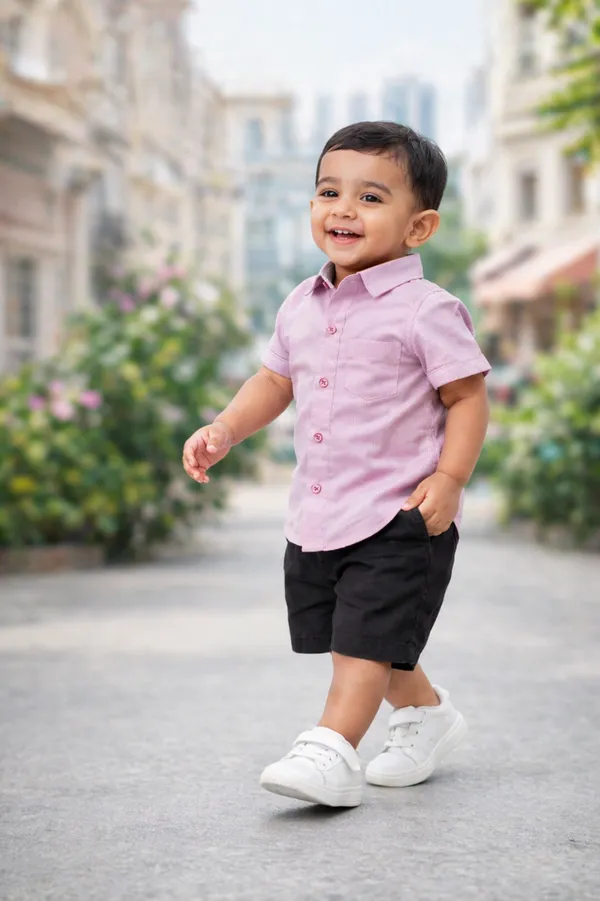 Rudnika_Trends_Boys_Sporty_Casual_Set_Lilac_ButtonDown_Shirt_&_Shorts