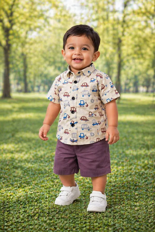 Rudnika_Trends_Boys_Vehicle_Print_Casual_Shirt_&_Shorts_Set_2Piece_Summer_Outfit