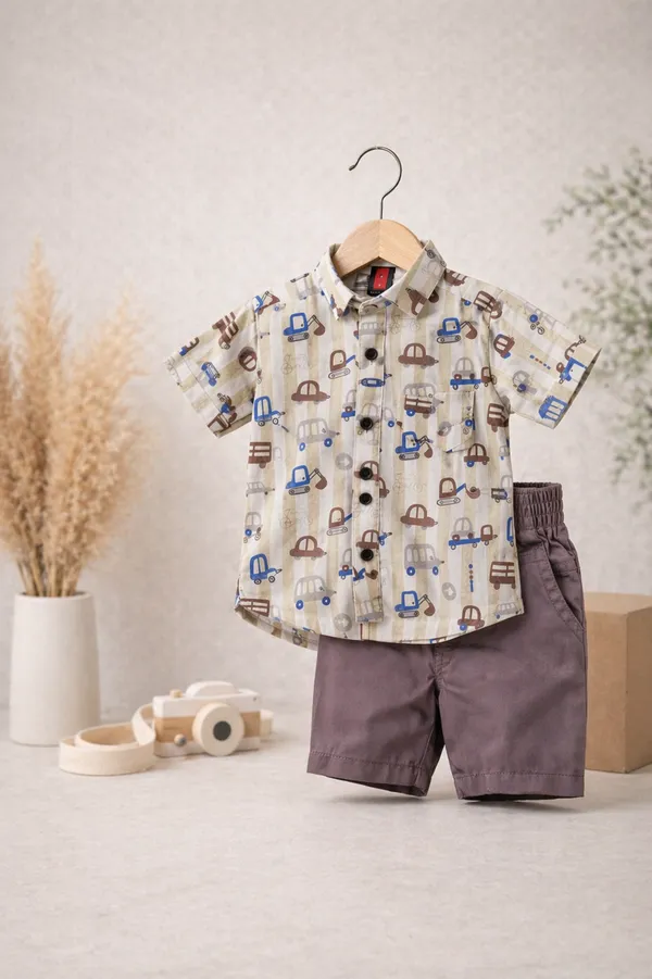 Rudnika_Trends_Boys_Vehicle_Print_Casual_Shirt_&_Shorts_Set_2Piece_Summer_Outfit