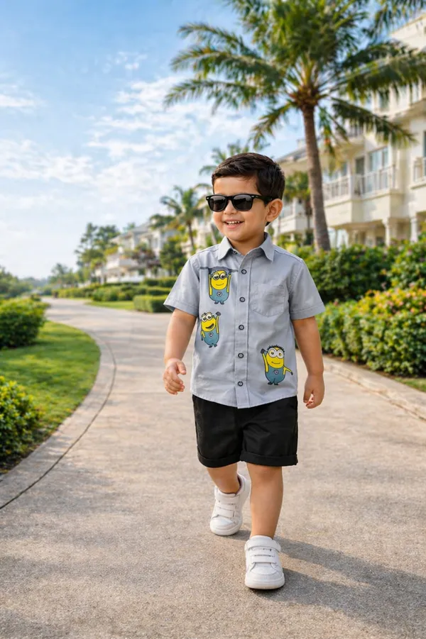 Rudnika_Trends_Boys_Minion_Print_Casual_Shirt_&_Shorts_Set_2Piece_Summer_Outfit